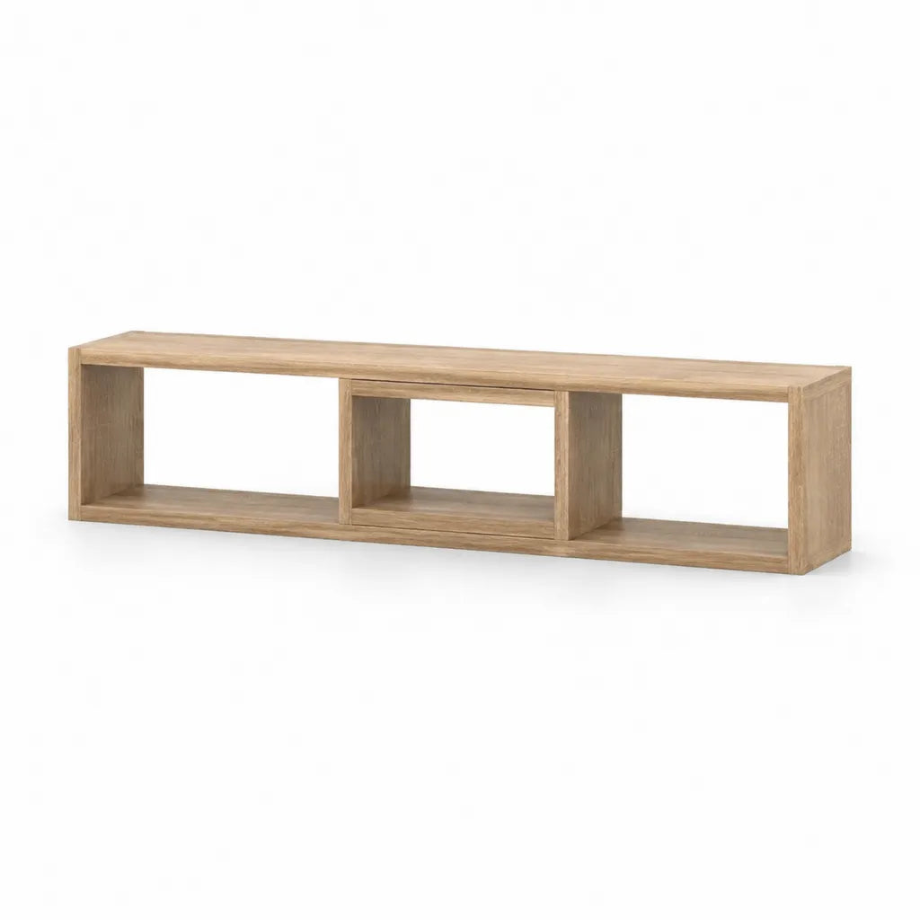 Mobile TV con 3 vani aperti in legno massello di mango rettangolare naturale 180 x 40 x 45 cm