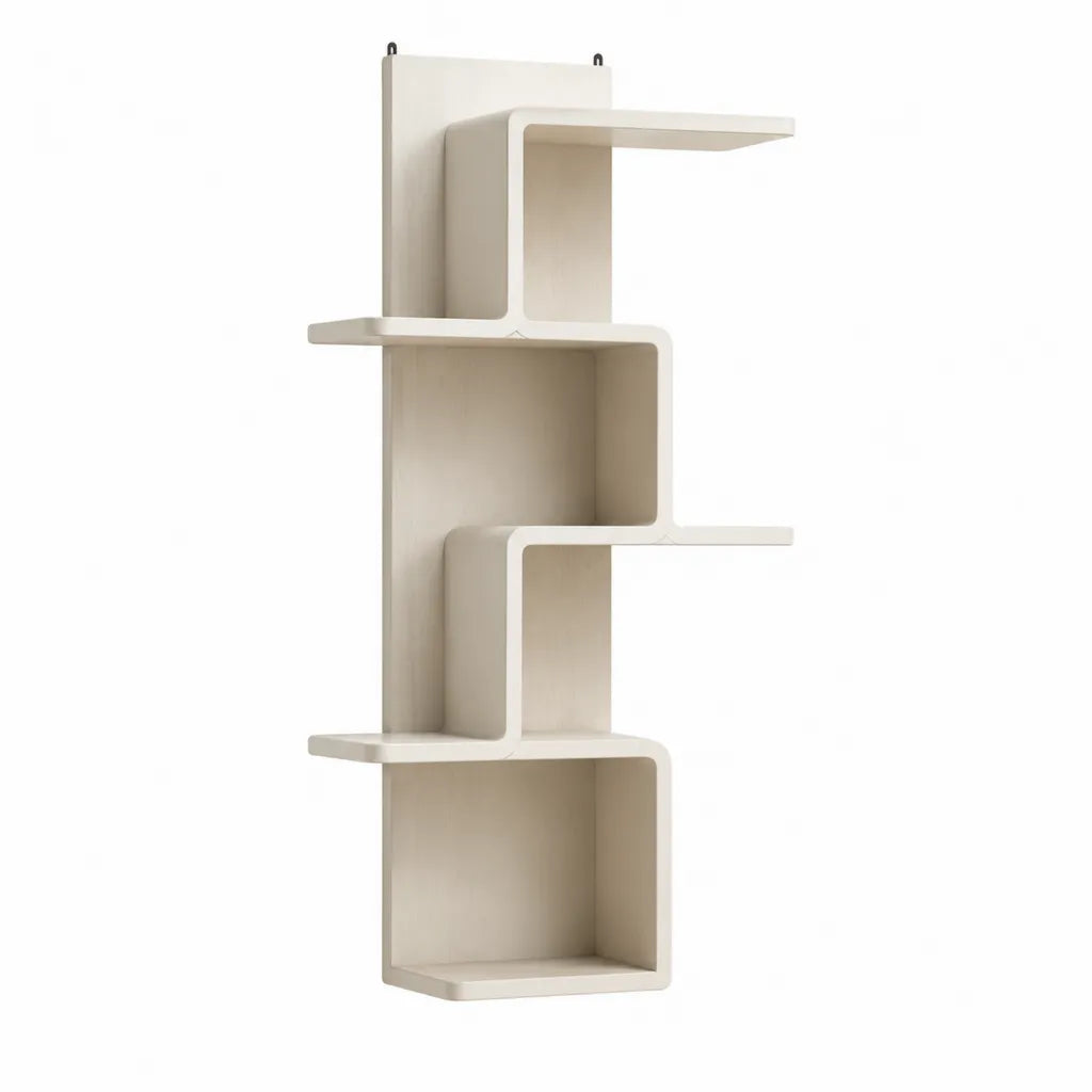 Scaffale da parete a 4 ripiani in MDF bianco crema 40 x 15 x 120 cm