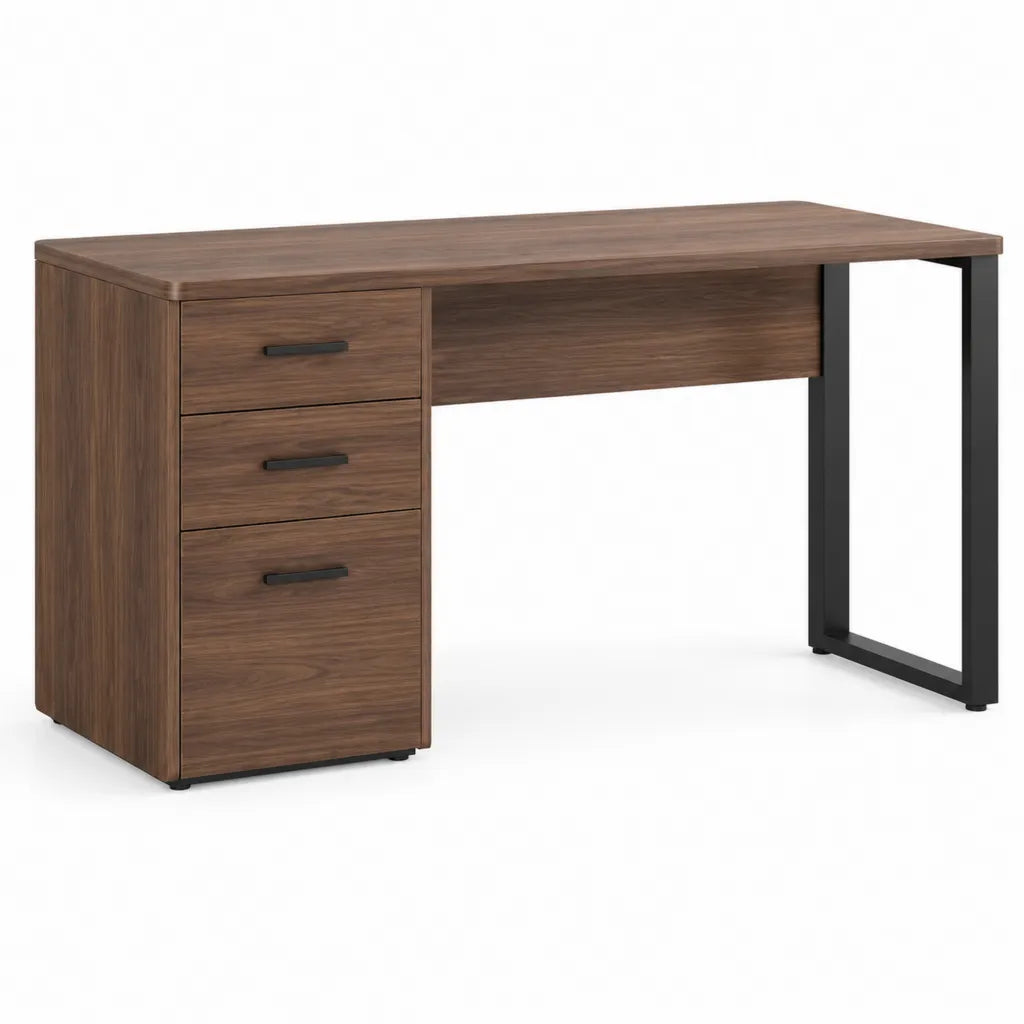 Scrivania ufficio tradizionale con 3 cassetti 120 x 60 x 75 cm pannello di particelle melaminico rettangolare noce nero