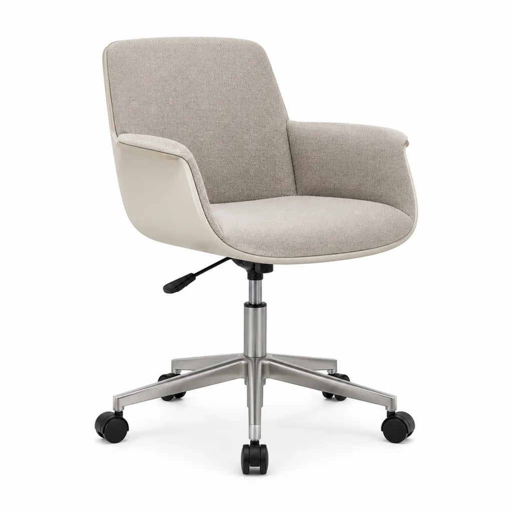 Sedia da ufficio girevole regolabile con braccioli schienale arrotondato in poliestere e polipropilene beige 64 x 64 x 82-92 cm