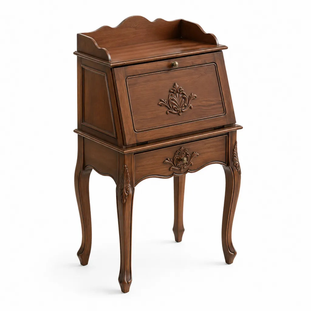 Scrivania secretaire tradizionale in legno massello rettangolare noce 80 x 45 x 110 cm