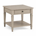 Tavolino laterale quadrato con cassetto e ripiano in legno massello beige 60 x 60 x 66 cm