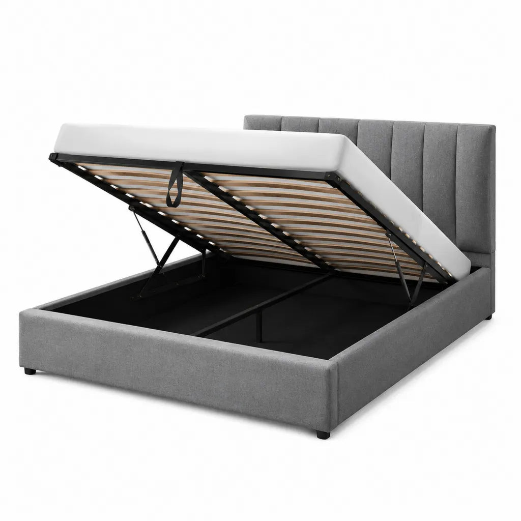 Letto contenitore matrimoniale 160 x 200 cm imbottito in poliestere rettangolare grigio