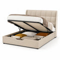 Letto contenitore matrimoniale 160 x 200 cm in similpelle PU beige con testiera imbottita