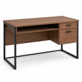 Scrivania ufficio rettangolare 120 x 60 x 75 cm in pannello truciolare noce con struttura in acciaio nero e 2 cassetti