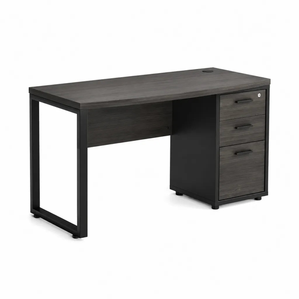 Scrivania ufficio rettangolare con cassettiera 3 cassetti 120 x 60 x 75 cm pannello truciolare grigio scuro nero