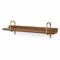 Mensola da parete in legno massello di noce con supporti in acciaio dorato 100 x 20 x 25 cm