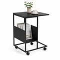 Tavolino laterale con ruote e portariviste rettangolare in acciaio e MDF nero 50 x 35 x 60 cm