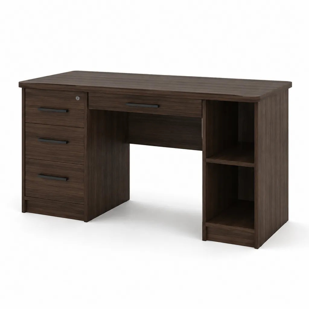 Scrivania tradizionale con 4 cassetti e 2 ripiani in pannello truciolare 120 x 60 x 75 cm marrone scuro rettangolare