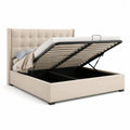 Letto contenitore matrimoniale imbottito 160 x 200 cm in velluto di poliestere beige rettangolare