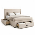 Letto contenitore matrimoniale 160 x 200 cm imbottito in poliestere beige con 2 cassetti